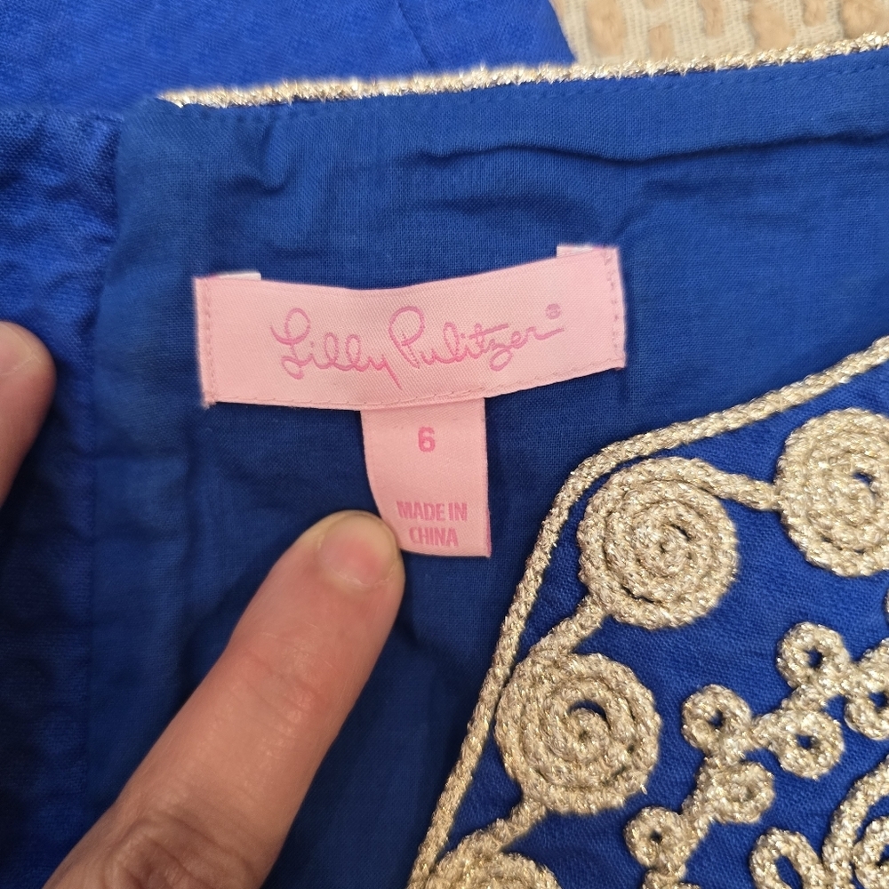 Lilly Pulitzer Womens Size 6 Royal Blue Gabby Shift Dress Embellished Neckline - Picture 6 of 13
